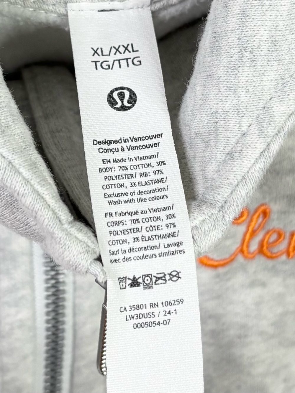 Lululemon Scuba Oversized 1/2 Zip Hoodie Clemson Ultra Light Grey XL/XXL - Picture 4 of 6